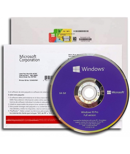Microsoft Windows 10 professionnel, 1 licence OEM DVD 64 bits